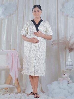 Maternity Night Dress - Black Floral