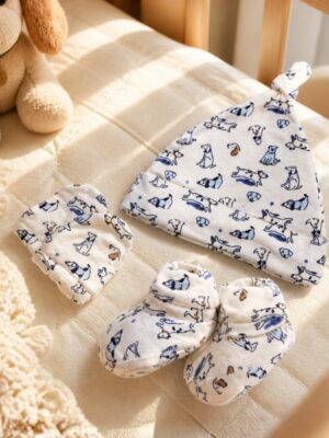 SnugBug Hats, Socks, Mitten Set - Peach Flower